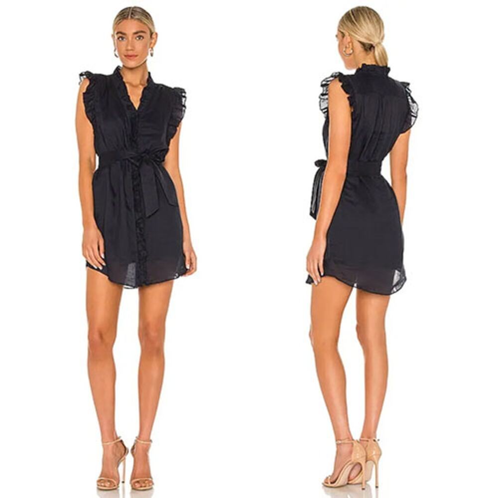 NWT Frame Lauren Ruffled Sleeveless Mini Dress Women's Navy Blue Size: Large - Picture 1 of 11